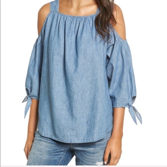 ⭐️ NWT Madewell Chambray Cold Shoulder Top Shirt SIZE XXS - Picture 1 of 12